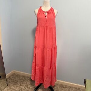 J. Crew Women’s coral salmon sleeveless Tiered midi dress Size S
